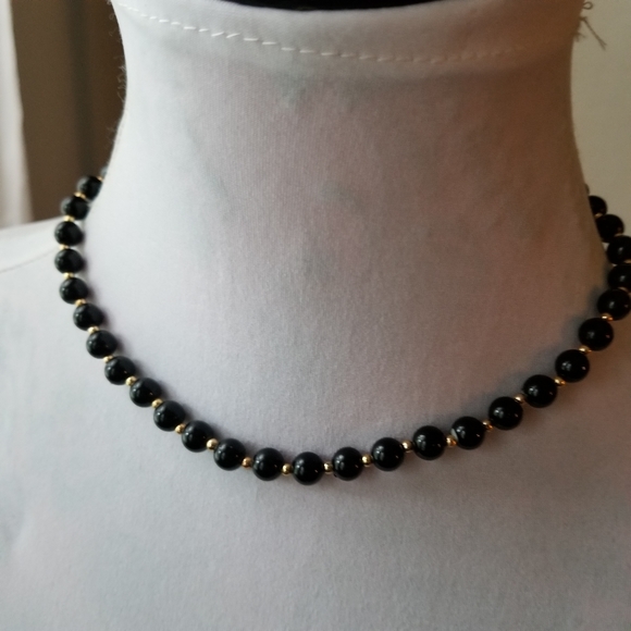 Vintage necklace black beads necklace gold tone retro - Picture 11 of 12
